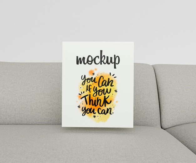 Front View Book Mock-Up On Sofa Psd