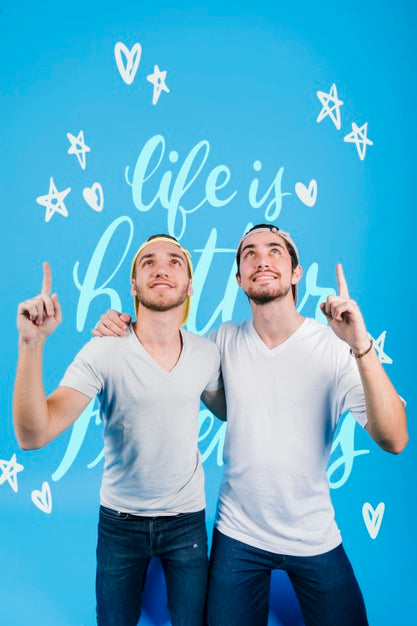 Front View Boy Friends Looking Up Psd