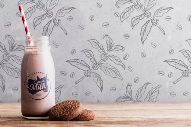 Front View Chocolate Milk With Cookies Psd