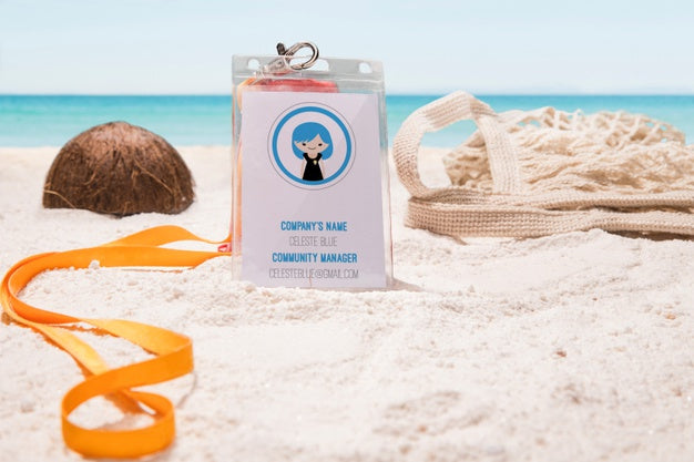 Front View Company Badge And Ocean Psd