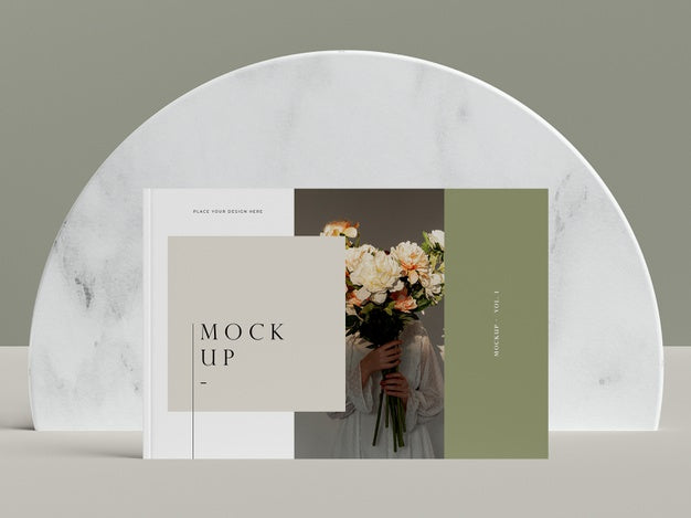 Front View Cover With Flowers Editorial Magazine Mock-Up Psd