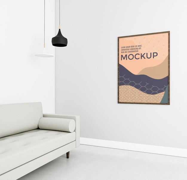 Front View Cozy Home Arrangement With Frame Mock-Up Psd