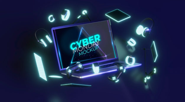 Front View Cyber Monday Laptop For Sale Mock-Up Psd