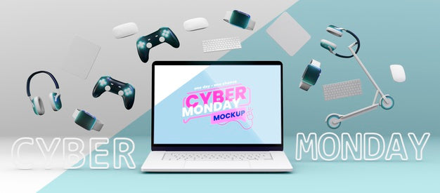 Front View Cyber Monday Sale Arrangement Mock-Up Psd