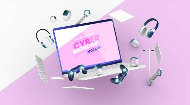 Front View Cyber Monday Sale Assortment Mock-Up Psd