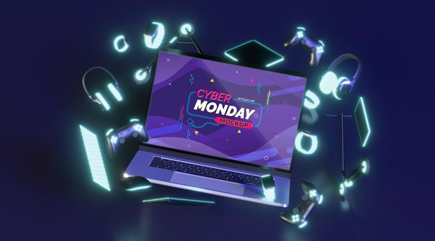 Front View Cyber Monday Sale Composition Mock-Up Psd