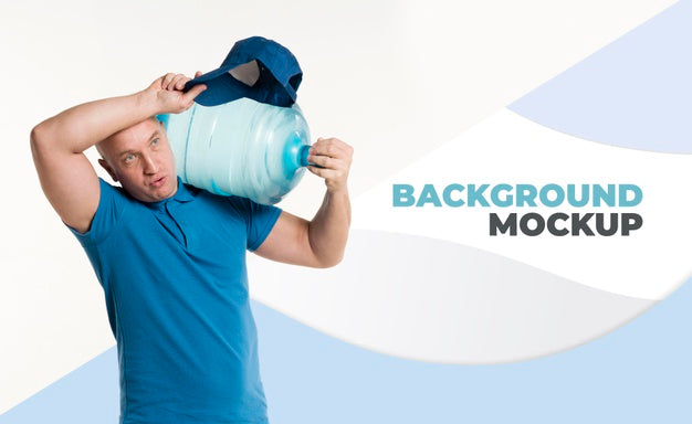 Front View Delivery Man Holding A Big Bottle Of Water Psd