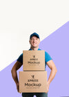 Front View Delivery Man Holding Some Boxes Mock-Up Psd