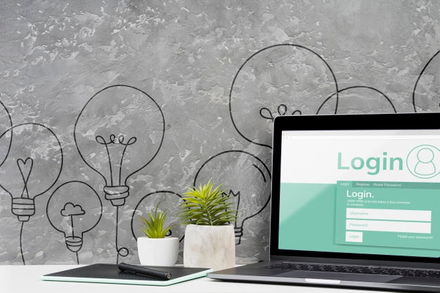 Front View Desktop Concept With Laptop Psd