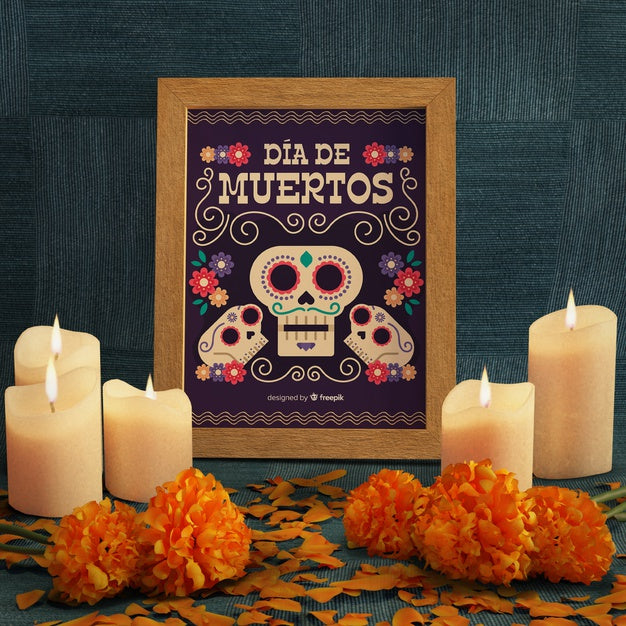 Front View Floral Skull Mock-Up On Green Background Psd