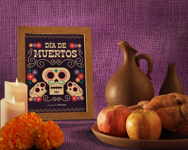 Front View Floral Skull Mock-Up On Violet Background Psd