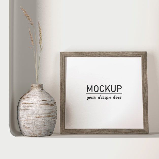 Front View Frame Mock-Up With Vase Decoration Psd