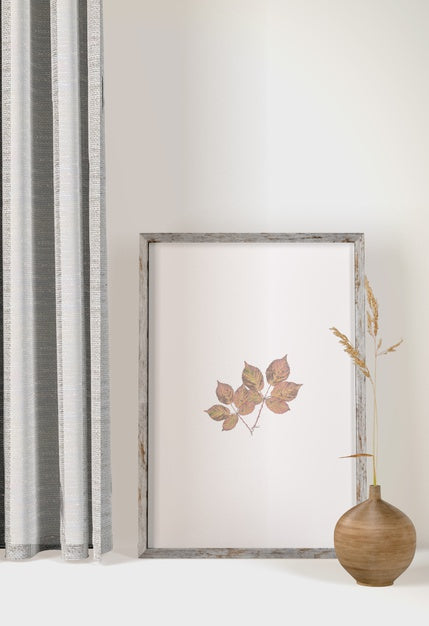 Front View Frame With Curtains And Vase Psd
