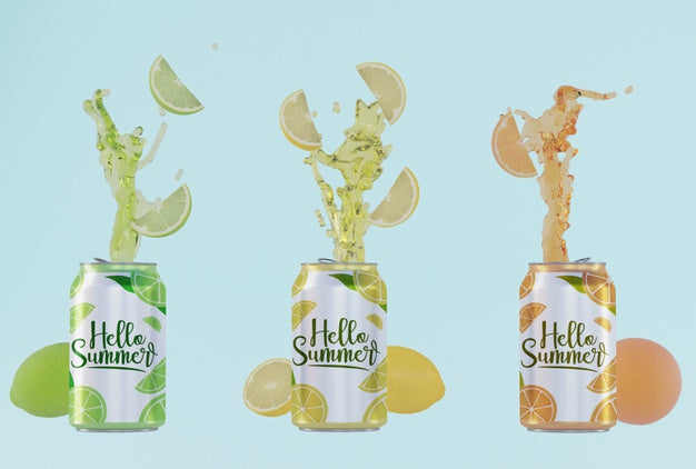 Front View Fruit Soda Cans Psd