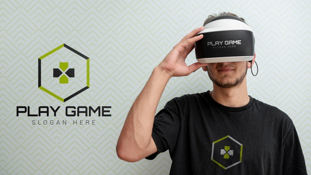 Front View Guy Wearing Vr Glasses Psd