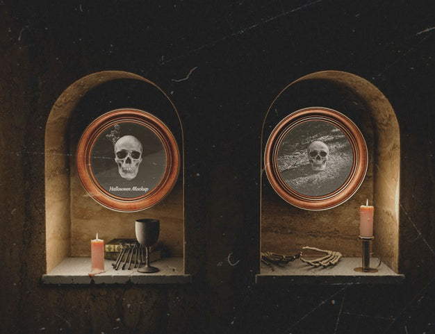 Front View Halloween Black Horror Mock-Up Frames Psd