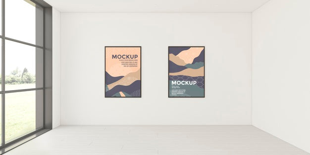 Front View Interior Arrangement With Frames Mock-Up Psd