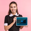 Front View Maid Holding Tablet Mock-Up Psd
