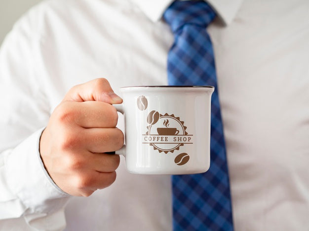 Front View Man Holding A Cup Mock-Up Psd