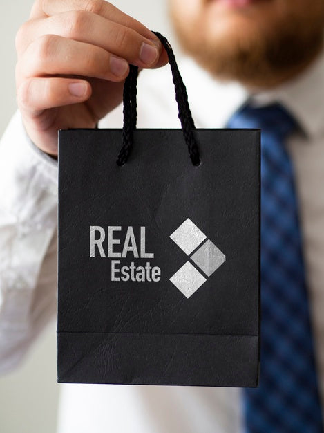 Front View Man Holding A Paper Bag Mock-Up Psd