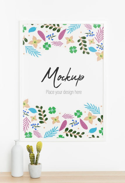 Front View Mock-Up Frame On White Wall Indoors Psd