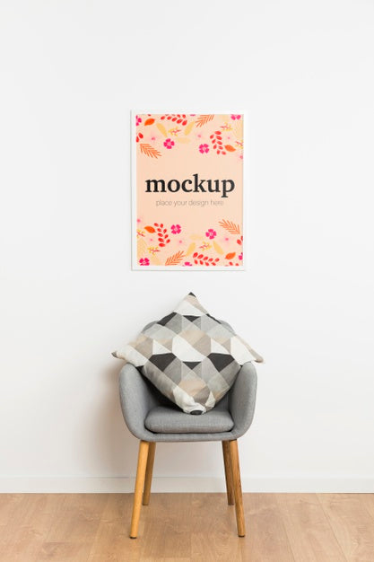 Front View Mock-Up Frame On White Wall Inside Psd