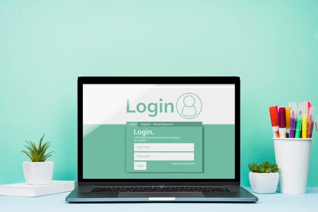 Front View Mock-Up Laptop With Blue Background Psd