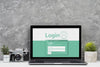 Front View Mock-Up Laptop With Cement Background Psd