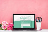 Front View Mock-Up Laptop With Pink Background Psd