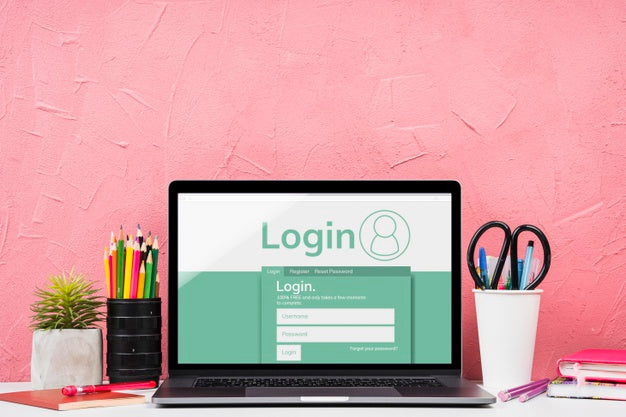 Front View Mock-Up Laptop With Pink Background Psd