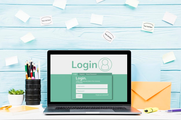 Front View Mock-Up Laptop With Wooden Background Psd