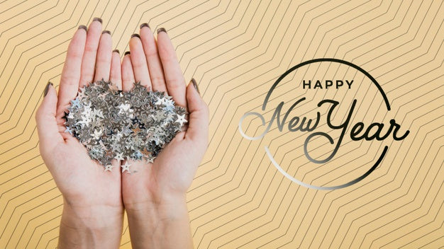 Front View New Year Lettering Mock-Up On Yellow Background Psd