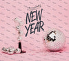 Front View New Year Lettering With Festive Decoration Psd