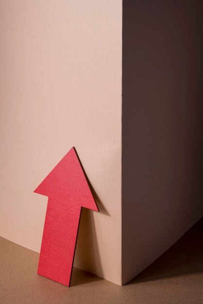 Front View Of Arrow Pointing Up Next To Corner Psd