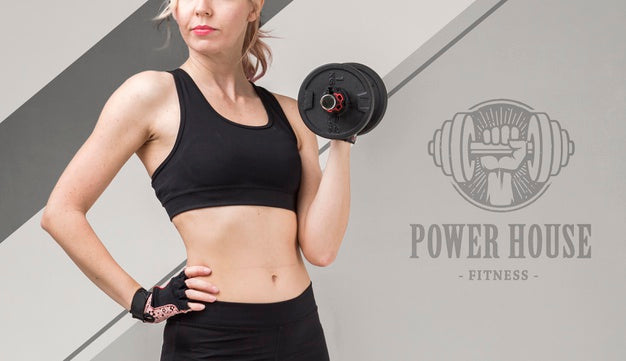 Front View Of Athletic Woman Holding Weights Psd