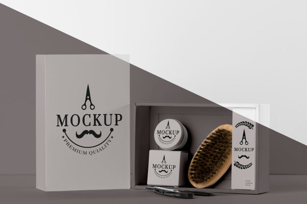 Front View Of Barbershop Items Pack With Brush Psd