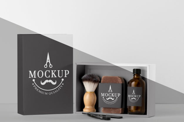 Front View Of Barbershop Items Set With Brush Psd
