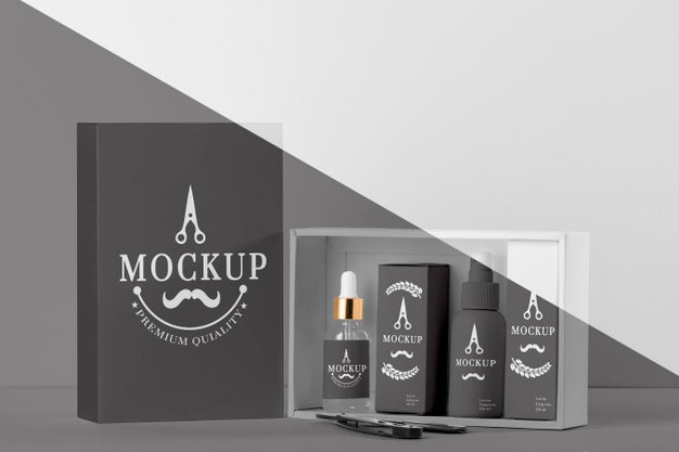 Front View Of Barbershop Items Set With Serum Psd