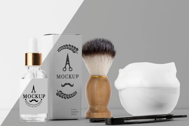 Front View Of Barbershop Items With Brush And Foam Psd