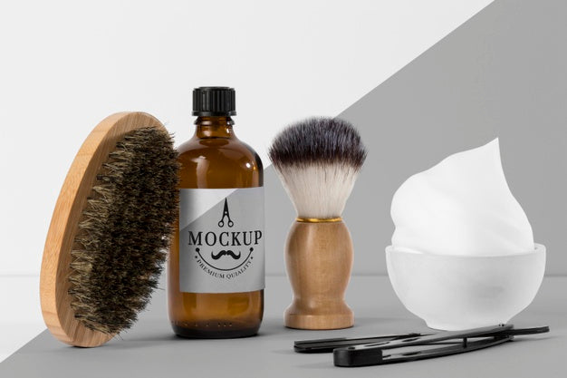 Front View Of Barbershop Items With Brush And Scissors Psd