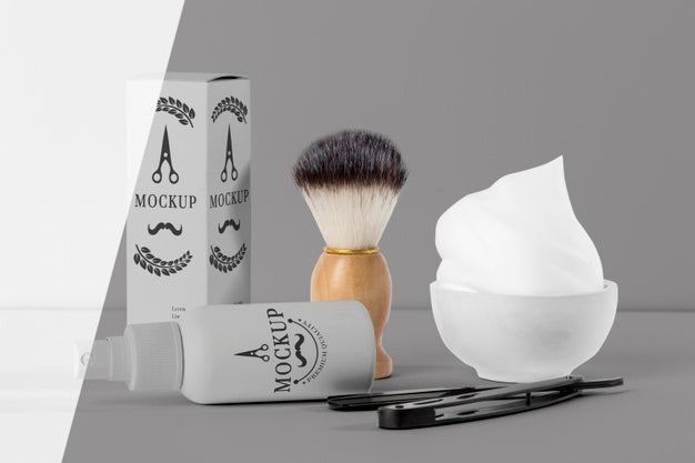 Front View Of Barbershop Items With Scissors And Brush Psd