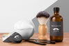 Front View Of Barbershop Products With Brush And Razor Psd
