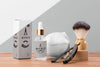 Front View Of Barbershop Products With Brush And Serum Psd