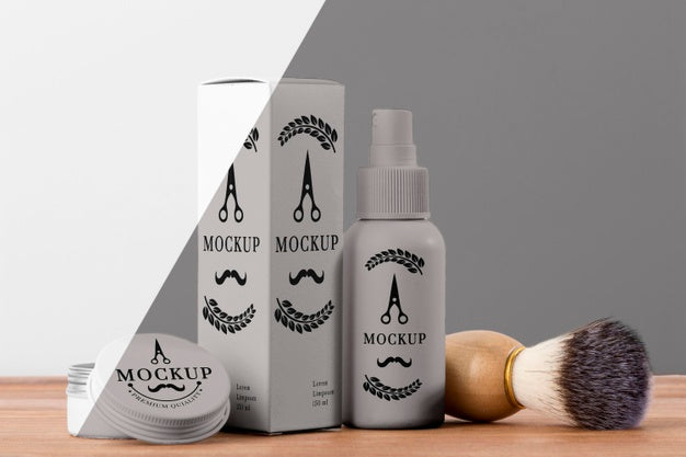 Front View Of Barbershop Products With Brush Psd