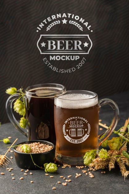 Front View Of Barley With Beer Pints Psd