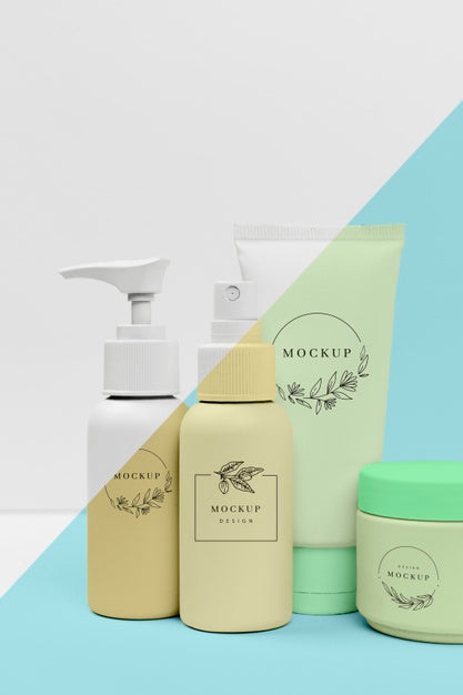 Front View Of Beauty Products Collection Psd