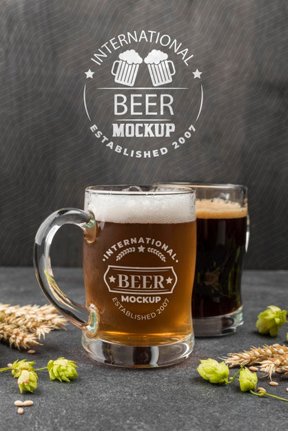 Front View Of Beer Pints With Barley Psd