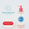 Front View Of Bottle Of Liquid Soap And Soap Bars Psd