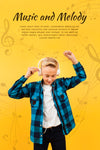 Front View Of Boy Dancing While Listening To Music On Headphones Psd