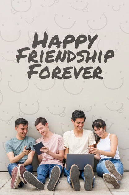 Front View Of Bunch On Friends Posing On The Grounds Psd